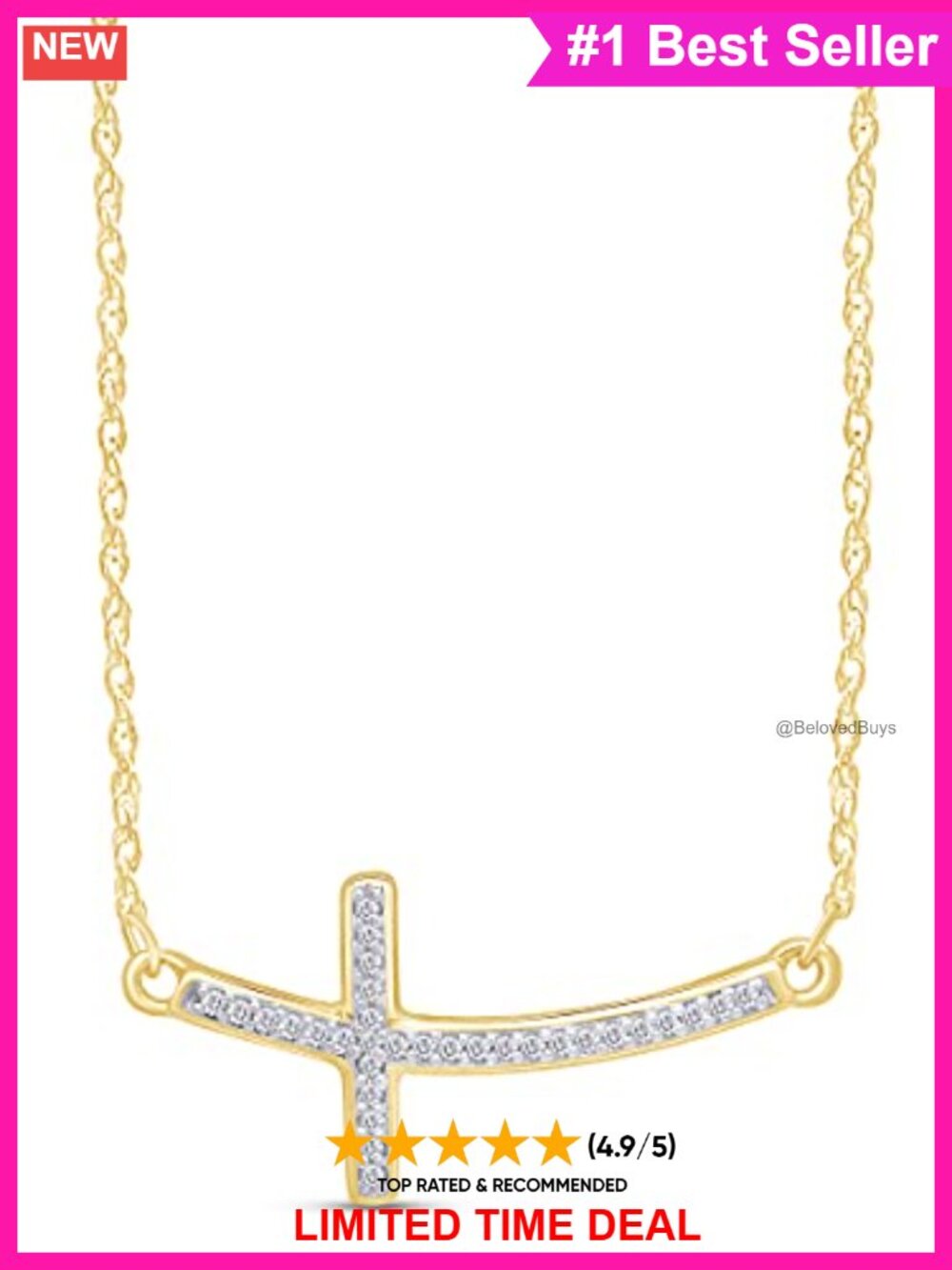 Sideways Cross Pendant Necklace 1/10ctw Diamond Sterling Silver